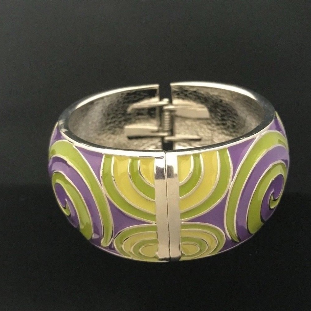New Statement Bracelet Green Purple Enamel Wide - 8I - Picture 5 of 7